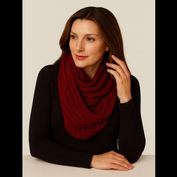 Celeste Wool‑Cashmere Infinity Scarf – Red Wine - Picture 2 of 5